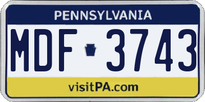 PA license plate MDF3743
