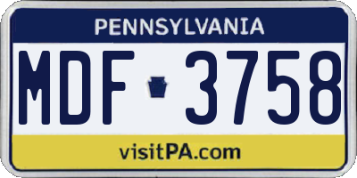 PA license plate MDF3758