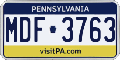 PA license plate MDF3763