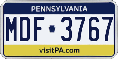 PA license plate MDF3767
