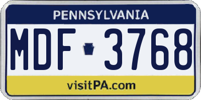 PA license plate MDF3768