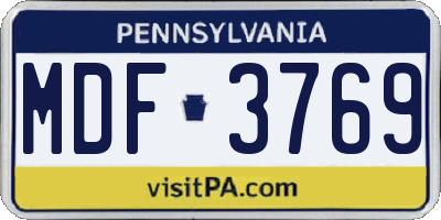 PA license plate MDF3769