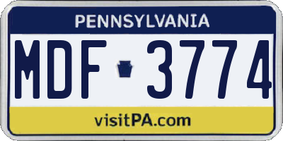 PA license plate MDF3774