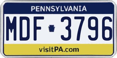 PA license plate MDF3796