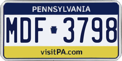 PA license plate MDF3798