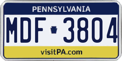 PA license plate MDF3804