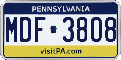 PA license plate MDF3808