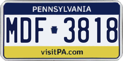 PA license plate MDF3818