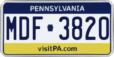 PA license plate MDF3820