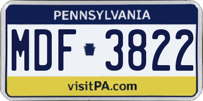 PA license plate MDF3822