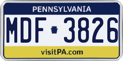 PA license plate MDF3826