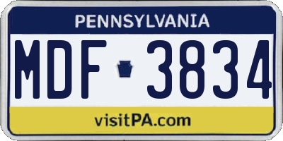 PA license plate MDF3834