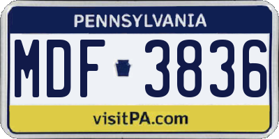 PA license plate MDF3836