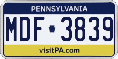 PA license plate MDF3839