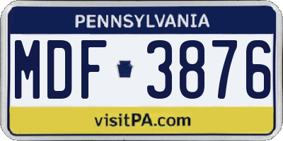 PA license plate MDF3876