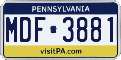 PA license plate MDF3881