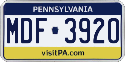 PA license plate MDF3920