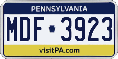 PA license plate MDF3923