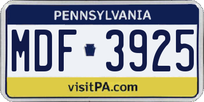 PA license plate MDF3925