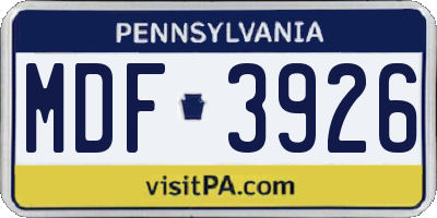 PA license plate MDF3926