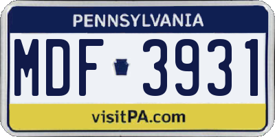 PA license plate MDF3931