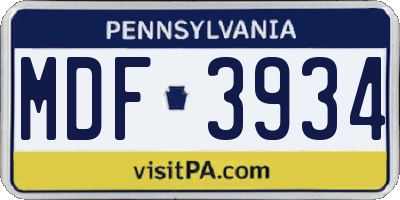 PA license plate MDF3934