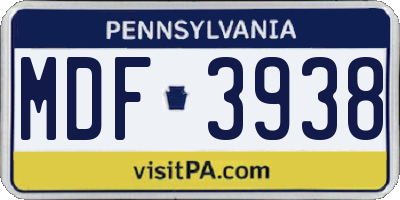 PA license plate MDF3938