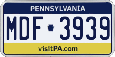PA license plate MDF3939