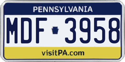 PA license plate MDF3958