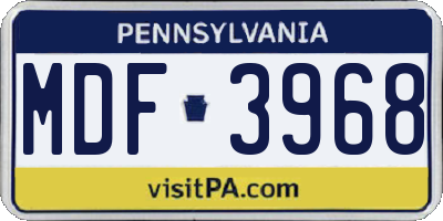 PA license plate MDF3968