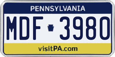 PA license plate MDF3980