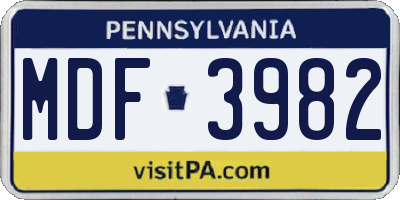 PA license plate MDF3982