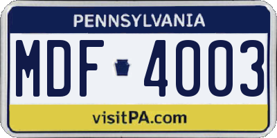 PA license plate MDF4003