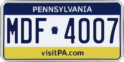 PA license plate MDF4007