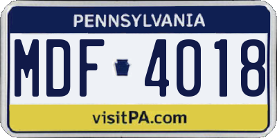 PA license plate MDF4018