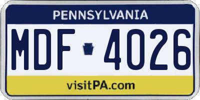 PA license plate MDF4026