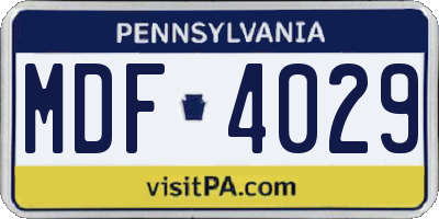 PA license plate MDF4029