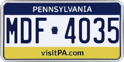 PA license plate MDF4035