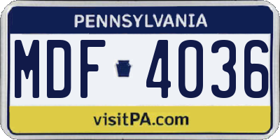 PA license plate MDF4036
