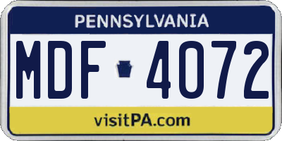 PA license plate MDF4072