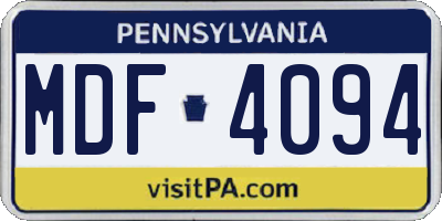 PA license plate MDF4094