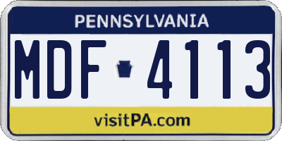 PA license plate MDF4113