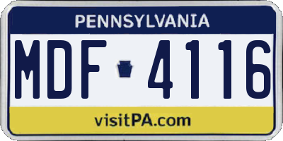 PA license plate MDF4116
