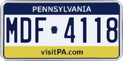 PA license plate MDF4118