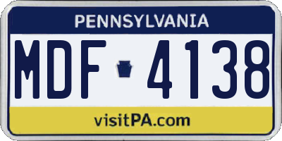 PA license plate MDF4138