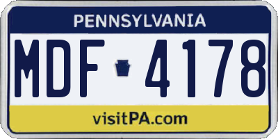 PA license plate MDF4178