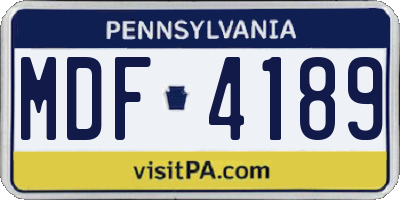 PA license plate MDF4189