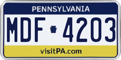 PA license plate MDF4203