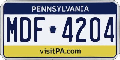 PA license plate MDF4204