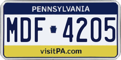 PA license plate MDF4205